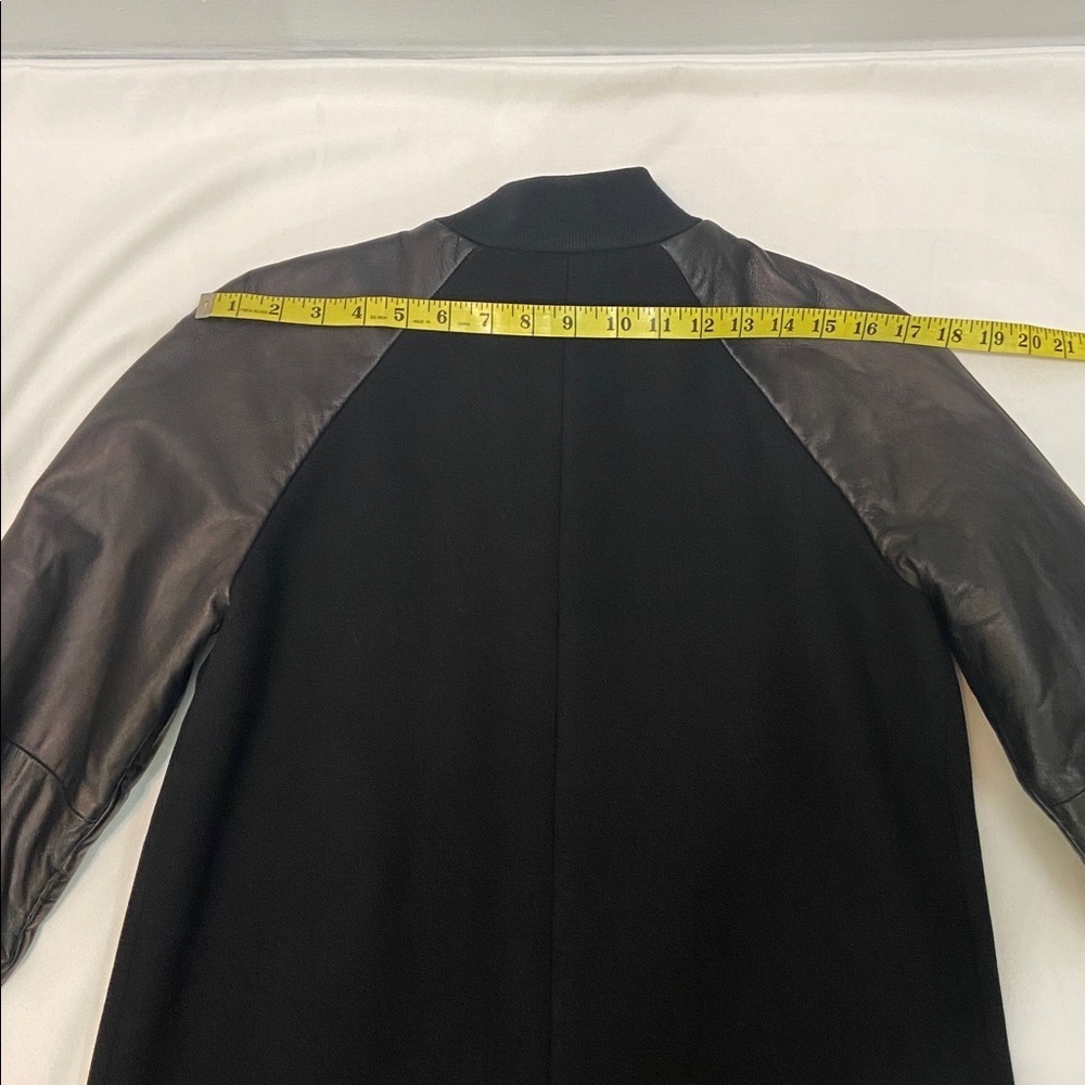 Women’s Black Varsity Bomber Wool Coat With Leather Sleeves. Bust-40 inches - Picture 4 of 11